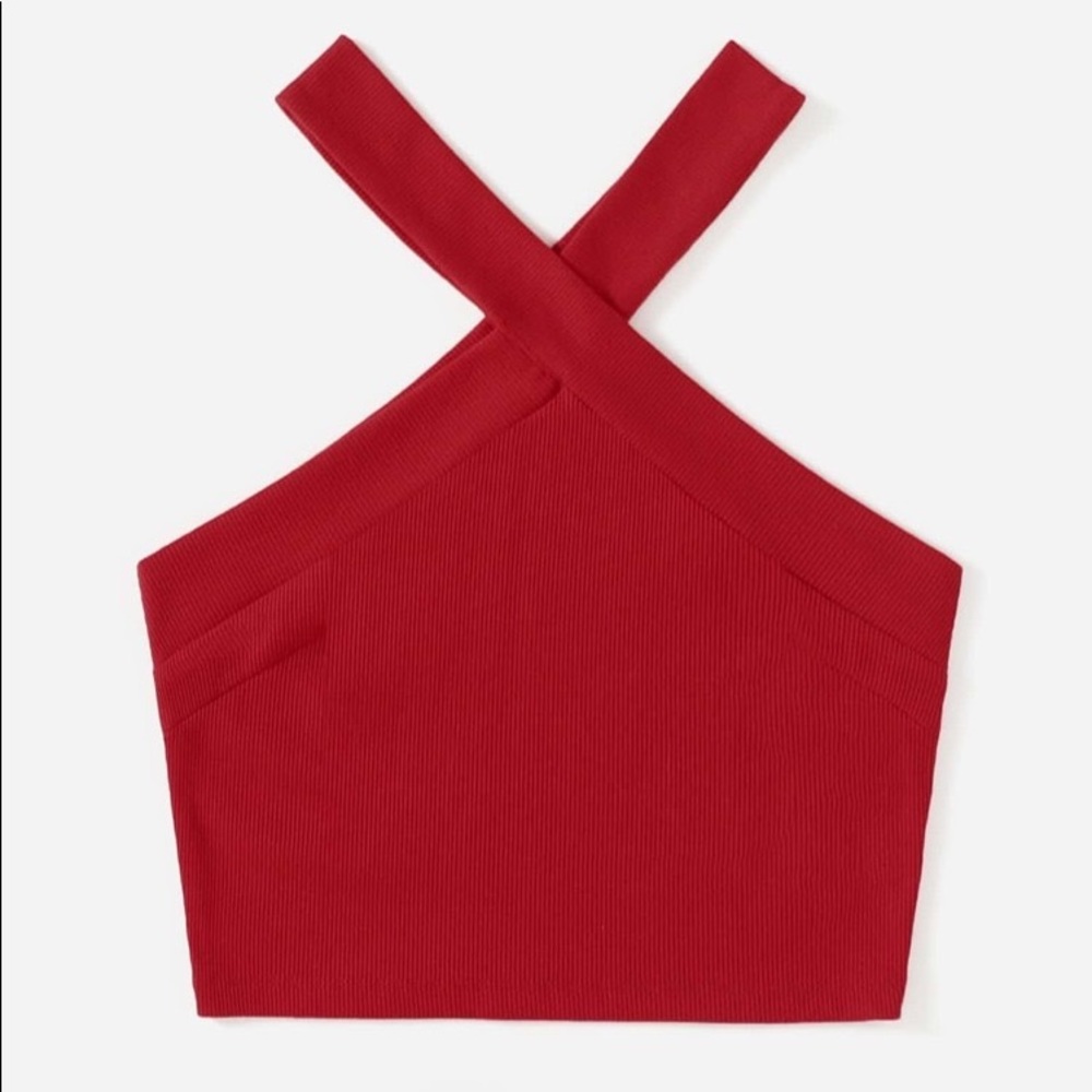 SHEIN Rib Knit Halter Crop Top